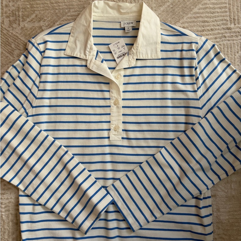 J.Crew Blue and White Striped Polo